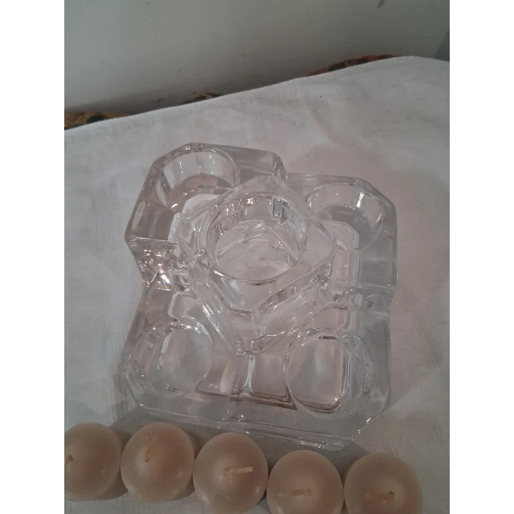 Clear Glass 5-Light Tiered Geometric Candle Holder Brutalist Style Centerpiece